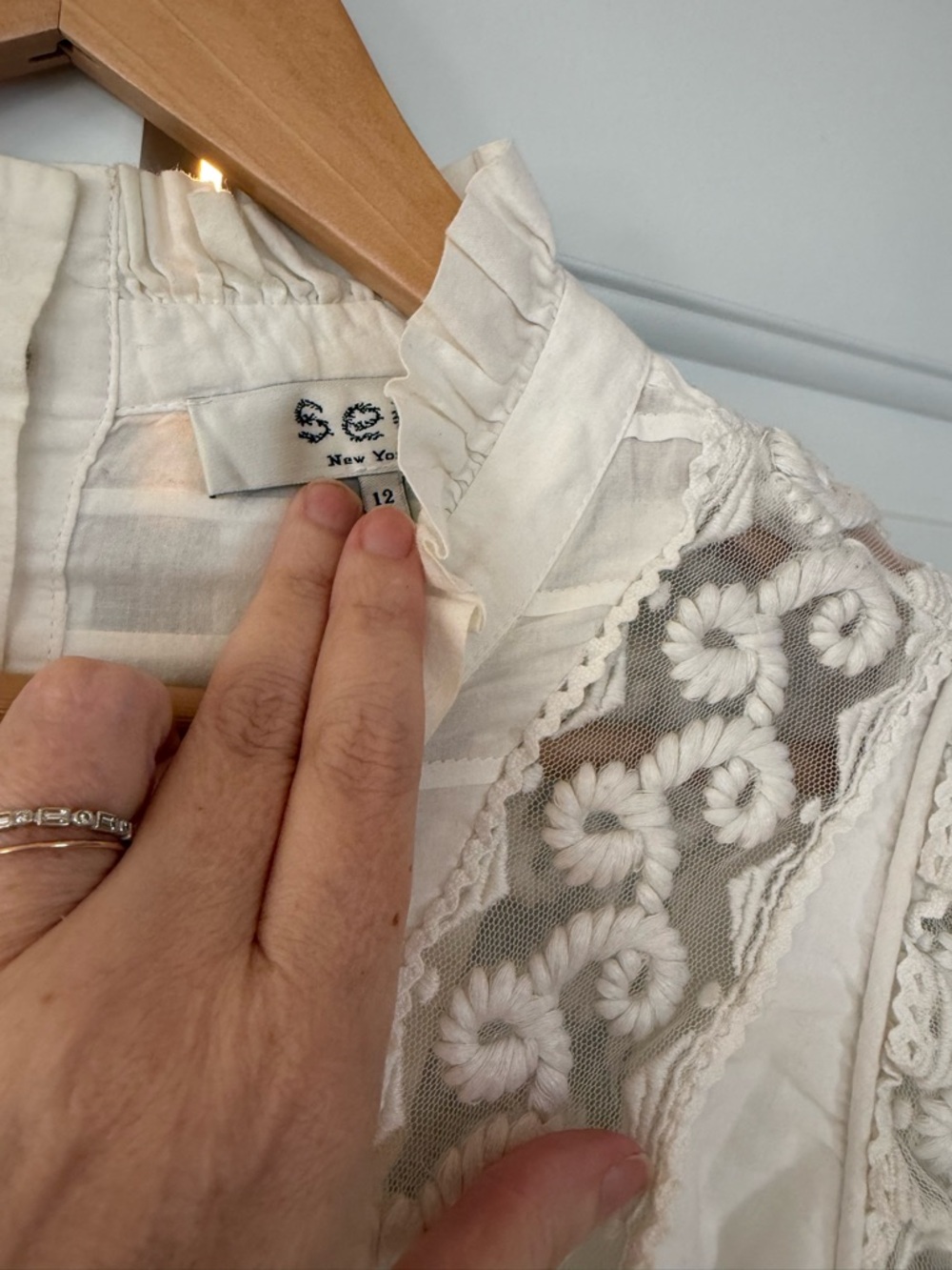 Sea New York Ivory Lace-Inset High Neck Blouse - Picture 3 of 5